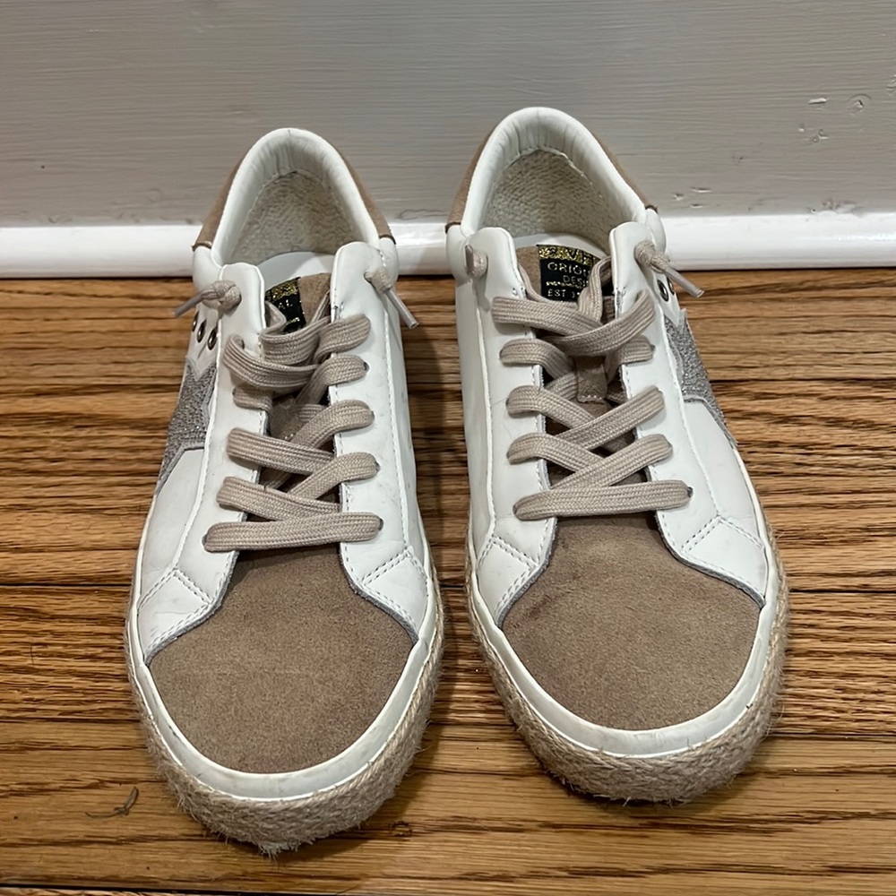 VH Tan and white woven star sneakers